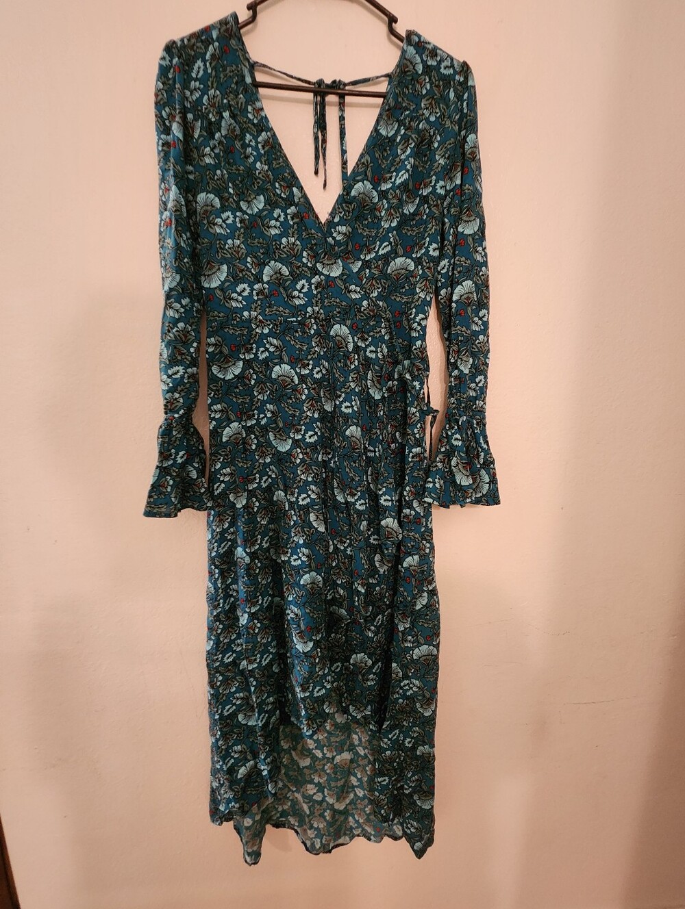 Band of the Free "Jewel" Teal Floral Wrap Maxi Dress